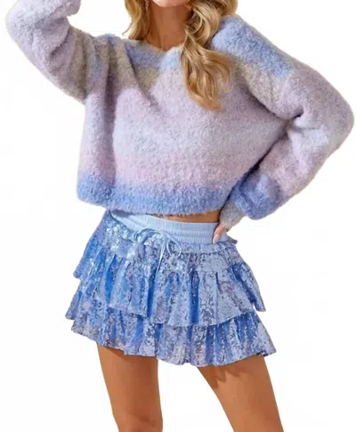 Day + Moon Cropped Ombre Reversible Sweater In Blue In Multi