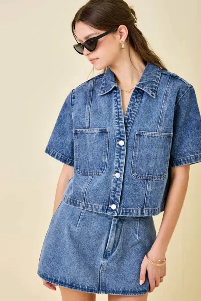 Day + Moon Dani Top In Denim In Multi