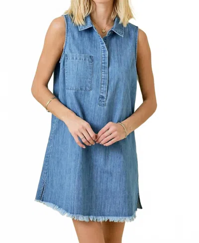 Day + Moon Davies Dress In Washed Denim In Blue