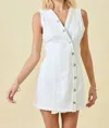 Day + Moon Denim Button Mini Dress In White In White