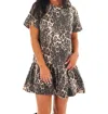 Day + Moon Denim Mini Dress In Tan Leopard In Multi