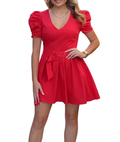 Day + Moon Dixie Puff Sleeve Dress In Red