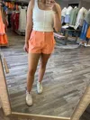Day + Moon Double Pleat Flare Denim Shorts In Washed Sunkist