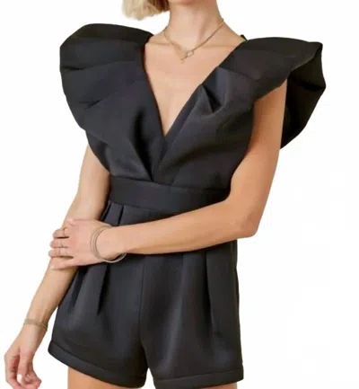 Day + Moon Dressy Romper With Statement Collar In Black