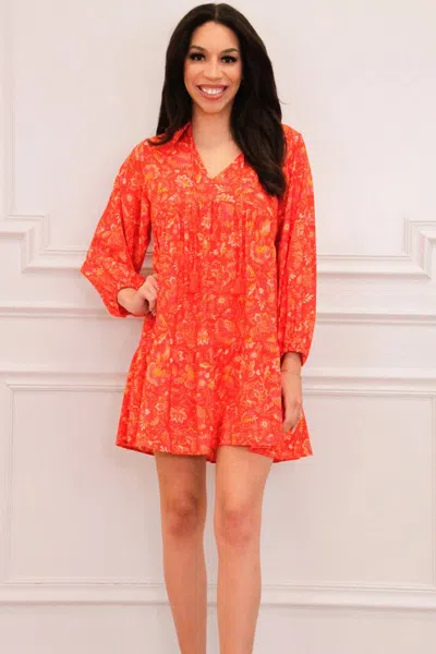 Day + Moon Easy Breezy Floral Ruffle Dress In Tomato Red In Orange