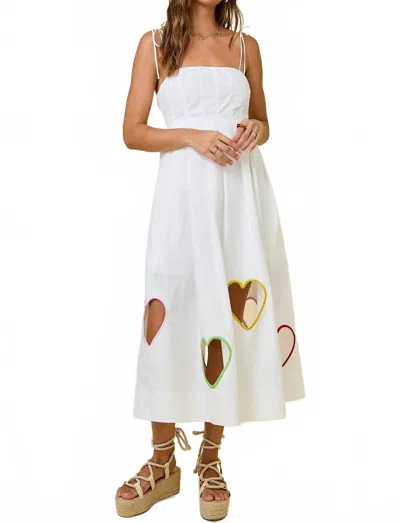 Day + Moon Embroidered Hearts Cut Out Midi Dress In White