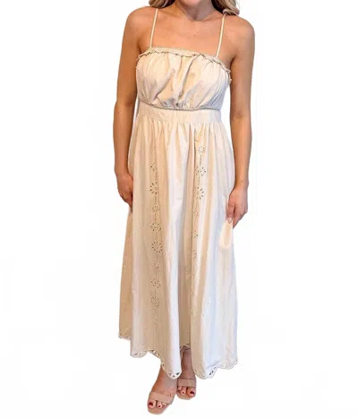 Day + Moon Embroidered Lace Trim Midi Dress In Cream In White