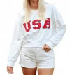Day + Moon Embroidered Usa Cropped Sweatshirt In White/red In White