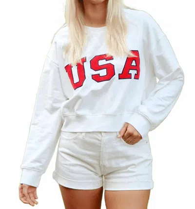 Day + Moon Embroidered Usa Cropped Sweatshirt In White/red