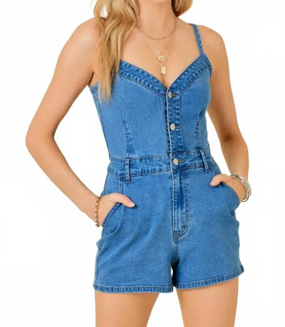 Day + Moon End Game Romper In Washed Denim In Blue