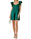 Day + Moon Evangeline Ruffle Satin Mini Dress In Forest Green In Green