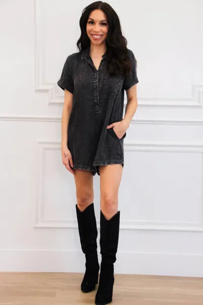 Day + Moon Every Day Casual Washed Denim Romper In Black
