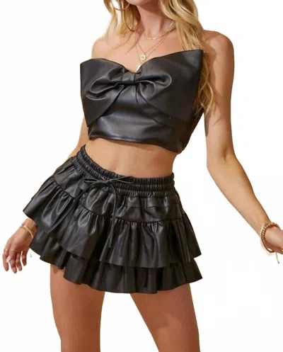 Day + Moon Faux Leather Strapless Bow Top In Black In Multi