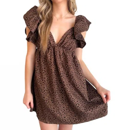 Day + Moon Floral Jacquard Babydoll Dress In Brown In Multi