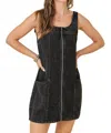 Day + Moon Front Zip Denim Dress In Black In Multi