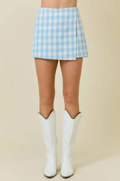 Day + Moon Gingham Tweed Envelope Wrap Skort In Blue
