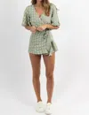 DAY + MOON GINGHAM WRAP ROMPER IN GREEN + NATURAL