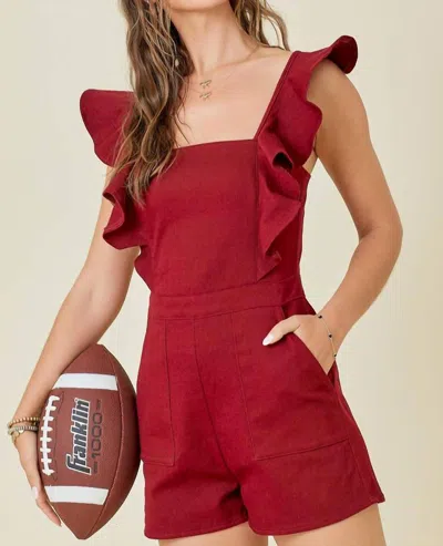 Day + Moon Halftime Denim Romper In Garnet In Multi