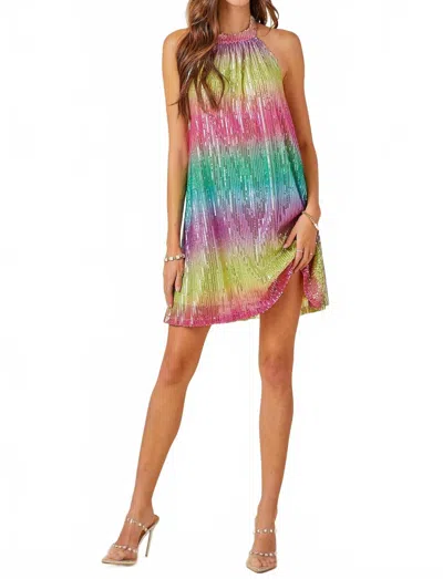 Day + Moon Halter Gradient Sequin Mini Dress In Multicolor