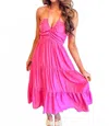 Day + Moon Haltered Ruched Midi Dress In Pink In Pink