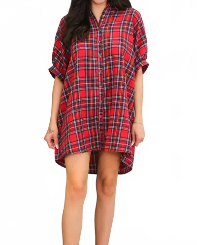 Day + Moon Holiday Spirit Plaid Shirt Dress In Red