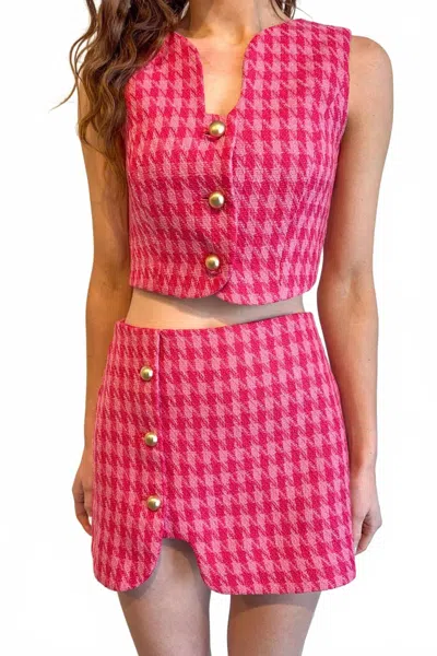 Day + Moon Houndstooth Tweed Wavy Skort In Pink