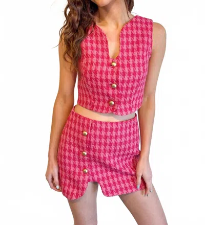 Day + Moon Houndstooth Tweed Wavy Top In Pink