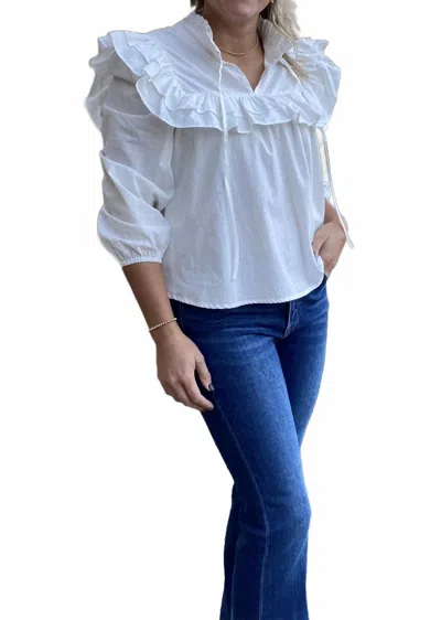 Day + Moon House Affairs Blouse In White In Blue