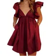 Day + Moon Izzie Babydoll Mini Dress In Maroon In Red