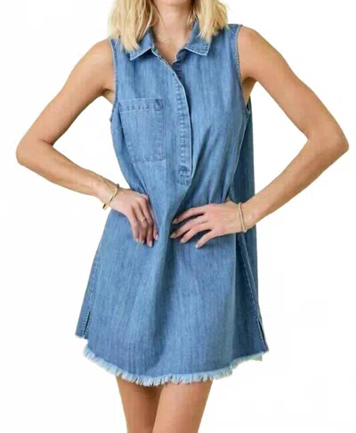 Day + Moon Jojo Distressed Hem Dress In Blue