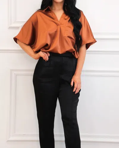 Day + Moon Kamie Satin Top In Cocoa In Brown