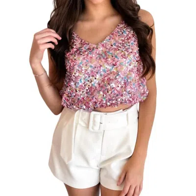 Day + Moon Kaylie Multi Sequin Top In Pink