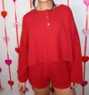 Day + Moon Knit Button Down Sweater Set In Red