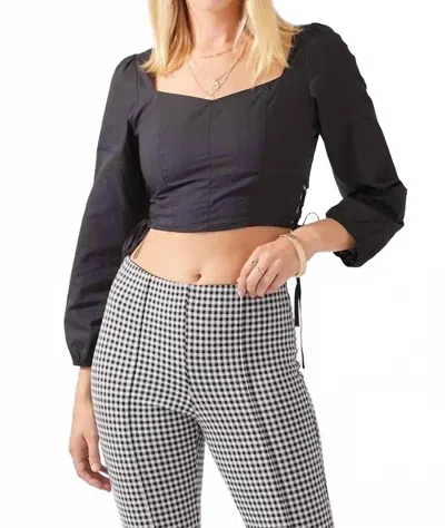 Day + Moon Lace Up Poplin Top In Black