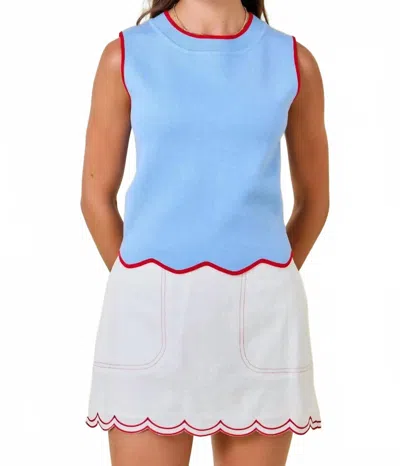 Day + Moon Lake Day Scallop Sweater Tank In Blue/red