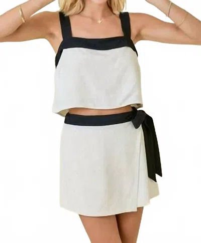 Day + Moon Linen Crop Top In Black & White In Multi