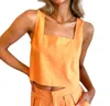Day + Moon Linen Tank Top In Apricot Squeeze In Multi