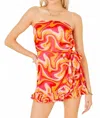 Day + Moon Lizzie Ruffled Romper In Orange Multi In Orange