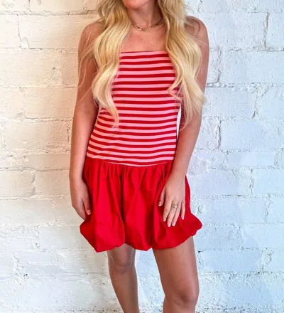 Day + Moon Love Bug Strapless Dress In Red/pink In Multi
