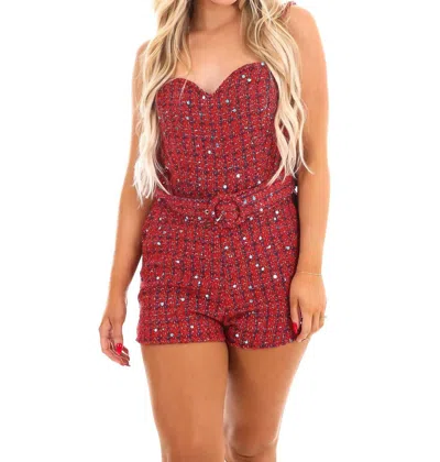 Day + Moon Love Me Anyway Sequin Tweed Romper In Red