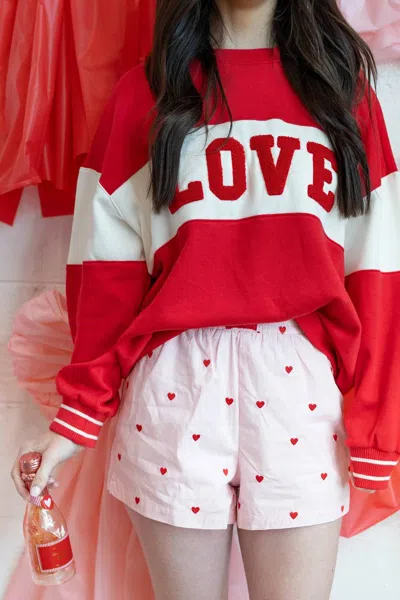Day + Moon Lovers Elastic Waist Shorts In Red In Multi