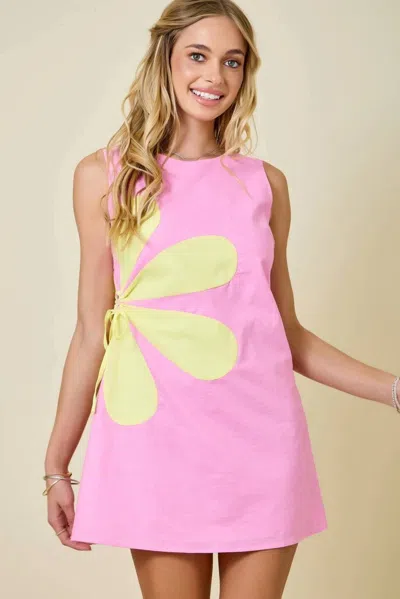 Day + Moon Maggie Flower Applique Dress With Cut Out Detail In Pink