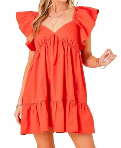 Day + Moon Mary Babydoll Ruffle Dress In Tomato Red In Pink