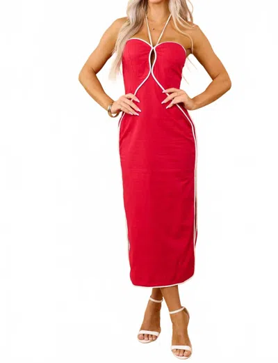 Day + Moon Mary Tulip Top Strapless Midi Dress In Red