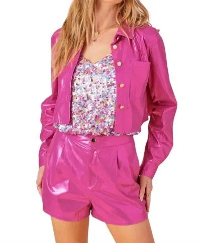 Day + Moon Metallic Button Down Shirt Jacket In Metallic Pink In Multi