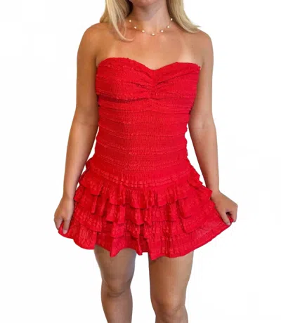 Day + Moon Mia Smocked Ruffle Romper Dress In Red