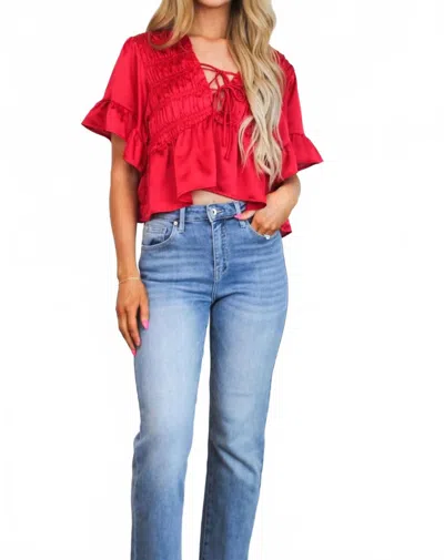 Day + Moon Miraz Satin Ruffle Top In Red
