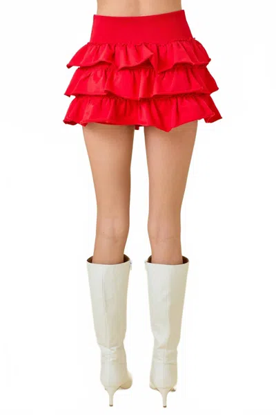 Day + Moon Multi Tiered Knit Mini Skort In Red