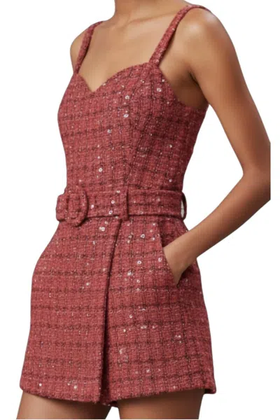 Day + Moon Multi Tweed Sequin Romper In Red