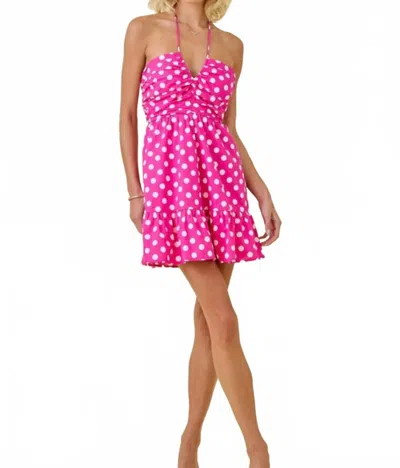 Day + Moon Pilar Polka Dot Halter Dress In Pink
